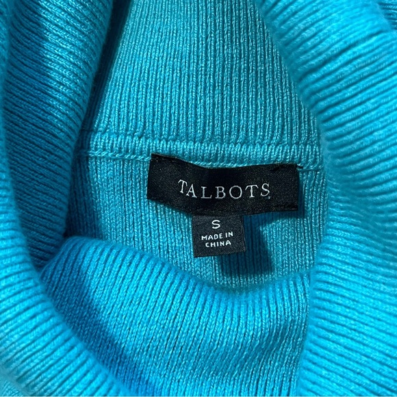 Talbots Ribbed Turtleneck Top Long Sleeve Button Cuff Knit Sweater Teal Small - Picture 6 of 7